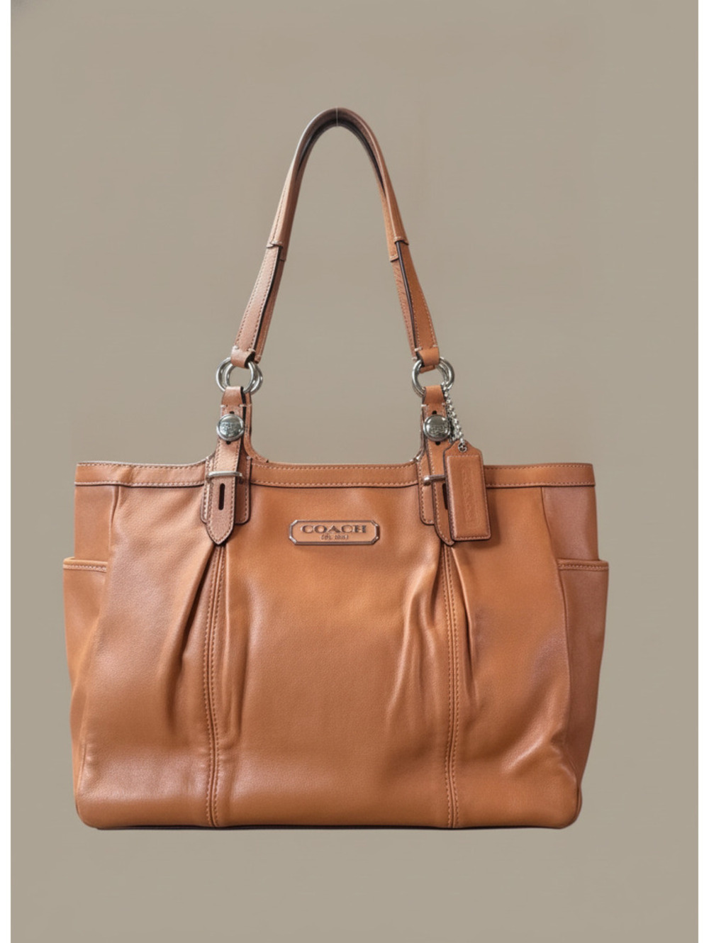 Coach Leather Shoulder Tote Bag in Metallic Orange
